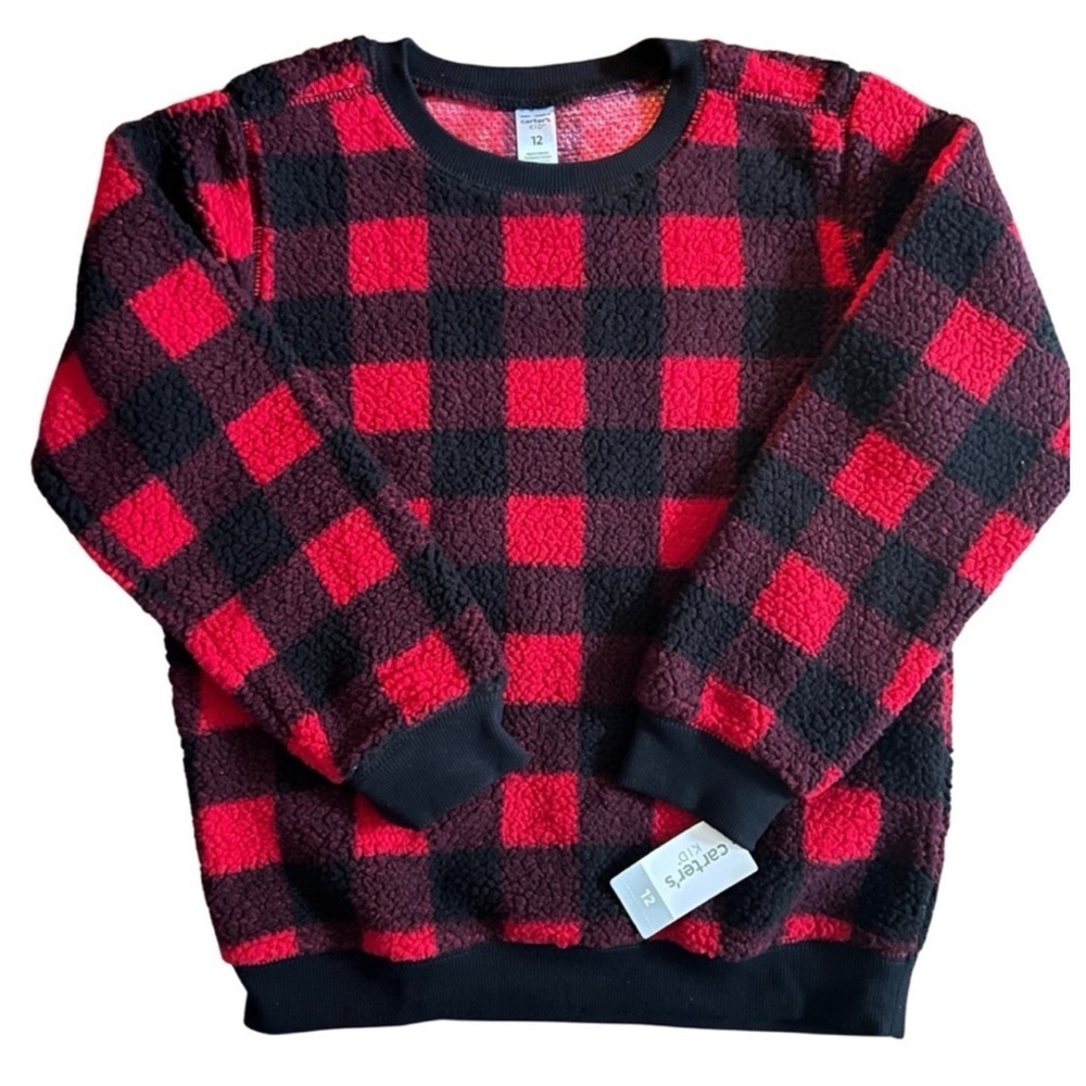 Carter's Buffalo Check Sherpa Pullover Sweatshirt Boys - Picture 5 of 5